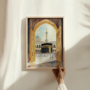 Impressão de arte digital da Caaba, pôster de peregrinação do Hajj, arte de parede da mesquita sagrada de Meca, pôster de peregrinação do Hajj, presente muçulmano