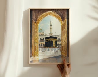 Kaaba Watercolor Print: Mecca Mosque, Islamic Wall Art (Digital Download)