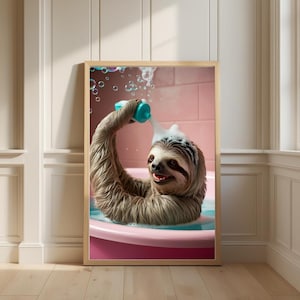 Cute Sloth Bathroom Wall Art - Sloth Taking a Bath - Playful Animal Print- Bathroom Decor-Digital Download-Printable Wall Art -Sloth Print
