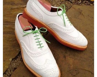 Handmade White Leather Oxford Shoes: Men's Bespoke Brogue Dress Shoes