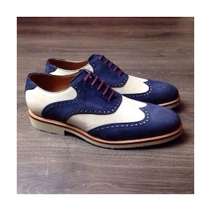 Maßgeschneiderte zweifarbige Leder Wingtip Oxford Brogue - Handgefertigter Herrenschuh
