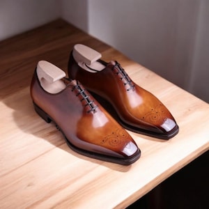 Handgemaakte bruine leren oxford geklede schoenen - hele veterschoen gepersonaliseerd