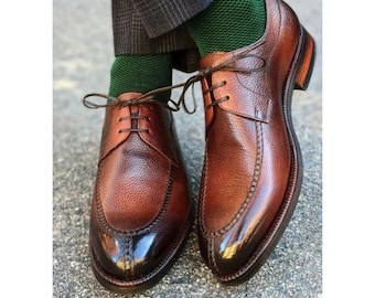 Custom-made Men's Premium Quality Brown Leather Derby Lace Up Formal Dress Shoes