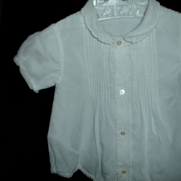 Vintage Pin Tuck Baby Romper European Button Front Embroidery Peter Pan Collar