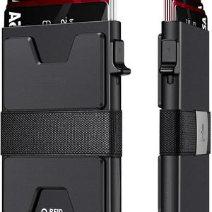 Cartera delgada de aluminio con tarjetero para hombre, placa posterior expandible duradera, billetera minimalista de metal emergente con bloqueo RFID