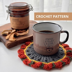 Crochet coaster pdf pattern, handmade autumn decor, halloween crochet tutorial, cozy mug rug