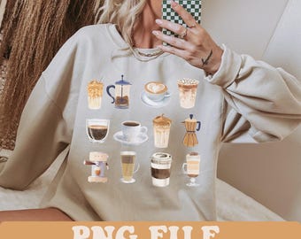 Kaffeeliebhaber Png, Adrettes Tshirt Design Aquarell Girly Ästhetik Trendy Kaffee Locer Geschenk Kaffee Coquette Kaffeetasse Png Iced Latte Png