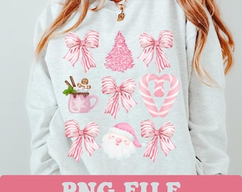 Pink Coquette Bow Png, Candy Cane Png, Pink Christmas Coquette Bow Png, Retro Christmas Png,