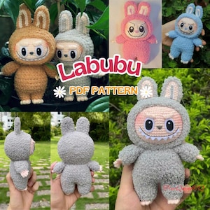 Funny Labubu Bunny Crochet Pattern - Whimsical Monster Toy Cute Amigurumi PDF Inspired Plush DIY Tutorial, Digital Download Very Easy No Sew