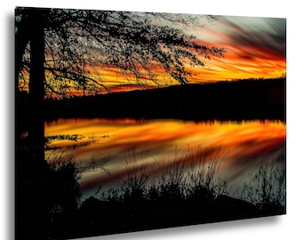 Sunset Dance of Lights - Fiery Sunset Reflection Photography Print – Long Exposure Landscape Wall Art