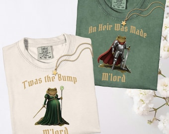 Camisetas para anunciar el embarazo en pareja, camiseta divertida para anunciar el embarazo a mamá y papá, regalo para padres primerizos, conjunto medieval de rana para anunciar el embarazo.