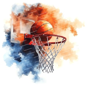 14 cliparts de basket-ball à l'aquarelle, sports à l'aquarelle, cliparts de sport, graphiques sportifs, PNG/JPG haute qualité, téléchargement numérique, Junk Journals