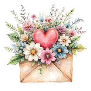 14 Bloemenletterclipart, Bloemenhartclipart, Liefdesbrief, Romantische clipart, Hoge kwaliteit PNG/JPG's voor Junk Journals en wenskaarten