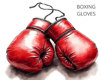 12 imágenes prediseñadas de guantes de boxeo, imágenes prediseñadas de deportes en acuarela, imágenes prediseñadas de boxeo, PNG de alta calidad, descarga digital, diario creativo, creación de tarjetas
