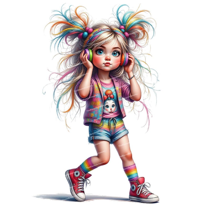 12 Whimsical Girl Clipart, Cute Cartoon Girl, Messy Hair Teen, Girl with Headphones, High Quality PNGs for Junk Journals and Card Making image 9