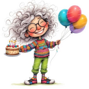 12 imágenes prediseñadas divertidas de abuelas, abuelita de cumpleaños, adorable anciana, JPG de alta calidad, arte imprimible, scrapbooking, creación de tarjetas