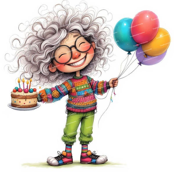 12 Funny Grandma Clipart, Whimsical Birthday Granny, Cute Old Lady, High Quality JPGs, Printable Art, Scrapbooking, Card Making