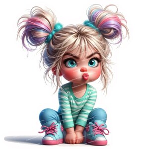 12 Quirky Girl Clipart, Moody Baby Girl, Grumpy Baby Clip Art, Nursery Decor, High Quality JPGs for Junk Journals Scrapbooking Card Making image 2