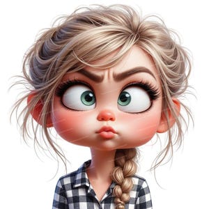 12 imágenes prediseñadas de chica atrevida, ilustración de cara divertida, niña de dibujos animados adorable, niño pequeño de dibujos animados en 3D, PNG de alta calidad, creación de tarjetas, sublimación