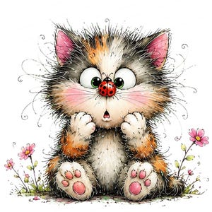 Rolig kattunge Clipart-paket – 12 söta katt-PNG-bilder, nyckfulla akvarelldjur, digital nedladdning