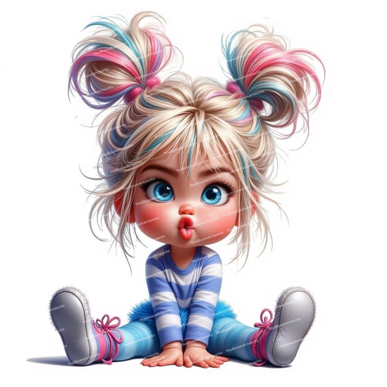 12 Quirky Girl Clipart, Moody Baby Girl, Grumpy Baby Clip Art, Nursery Decor, High Quality JPGs for Junk Journals Scrapbooking Card Making image 8