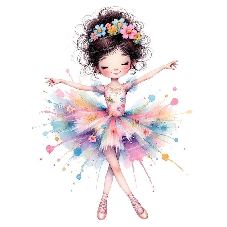 12 Whimsical Ballerina Clipart, Watercolor Ballet Girl, Quirky Girl, Ballet Clipart, High Quality PNG for Junk Journaling, DIY Card Making image 7