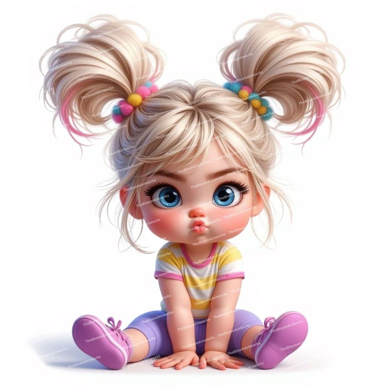 12 Quirky Girl Clipart, Moody Baby Girl, Grumpy Baby Clip Art, Nursery Decor, High Quality JPGs for Junk Journals Scrapbooking Card Making image 11