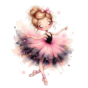 12 Whimsical Ballerina Clipart, Watercolor Ballet Girl, Quirky Girl, Ballet Clipart, High Quality PNG for Junk Journaling, DIY Card Making image 11