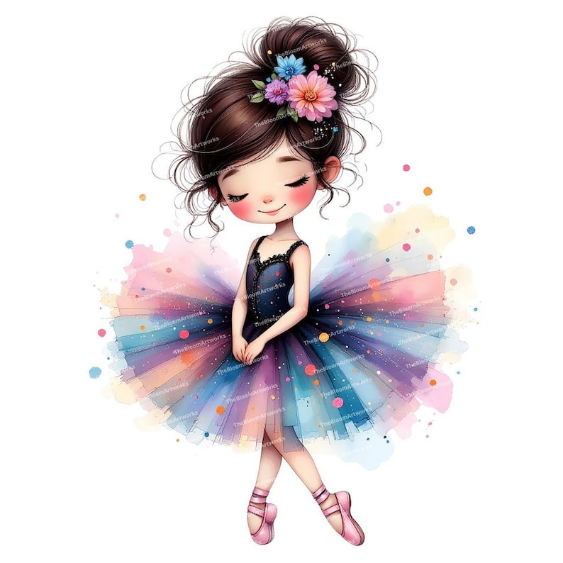 12 Whimsical Ballerina Clipart, Watercolor Ballet Girl, Quirky Girl, Ballet Clipart, High Quality PNG for Junk Journaling, DIY Card Making image 9