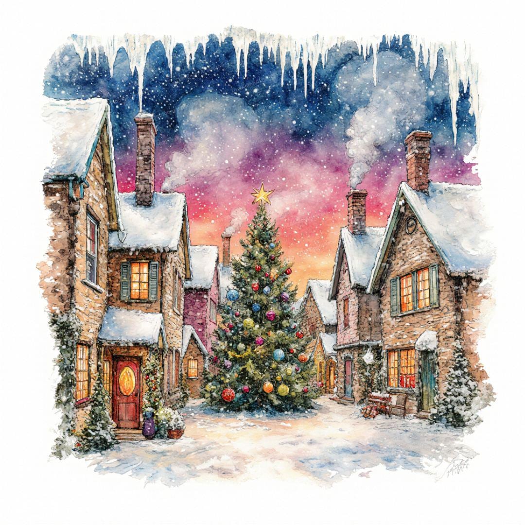 12 Snowy Village Clipart, Christmas Watercolor Scene, Snowy Landscape ...