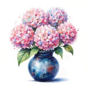 14 Clipart di ortensie ad acquerello, stampa di ortensie blu e rosa, clipart di fiori, JPG di alta qualità per la creazione di biglietti di scrapbooking, diari e altro ancora