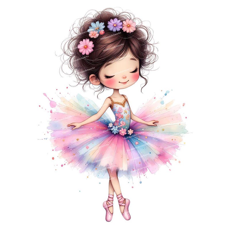 12 Whimsical Ballerina Clipart, Watercolor Ballet Girl, Quirky Girl, Ballet Clipart, High Quality PNG for Junk Journaling, DIY Card Making image 8