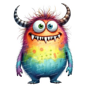 12 images de monstres mignons, créatures de dessins animés drôles, monstres idiots, PNG de haute qualité, conception par sublimation, clipart pour cartes d'invitation