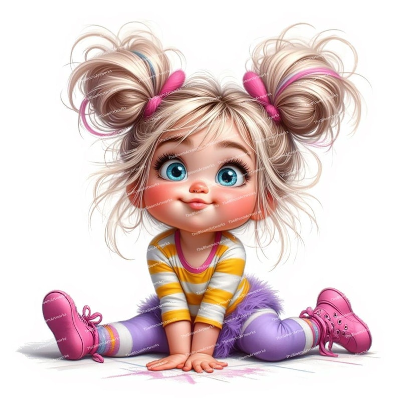12 Quirky Girl Clipart, Moody Baby Girl, Grumpy Baby Clip Art, Nursery Decor, High Quality JPGs for Junk Journals Scrapbooking Card Making image 10