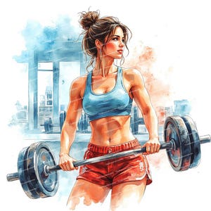 12 Clipart de garota de academia em aquarela, clipart de mulher de treino, clipart de esporte, clipart de treino, JPG de alta qualidade, download digital, diários de lixo
