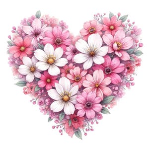12 imágenes prediseñadas de corazones florales, ramo romántico de primavera, ilustración floral en acuarela, archivos JPG de alta calidad, álbumes de recortes, tarjetas y más.