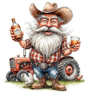 14 Funny Farm Grandpa Clipart, Funny Old Cowboy, Cowboy with Whiskey, Cartoon Country Grandpa, High Quality JPGs, Clip Art for Cards Invites