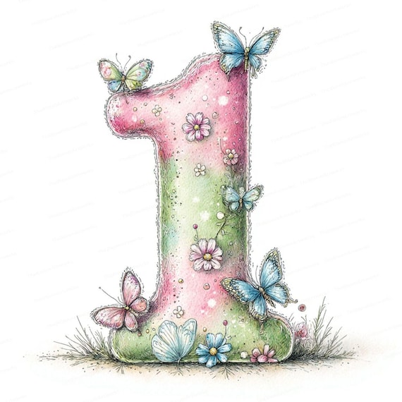 Floral Number Clipart Set 1–18, Birthday Watercolor Numbers, 18 JPG, Greeting Card Design, Digital Download