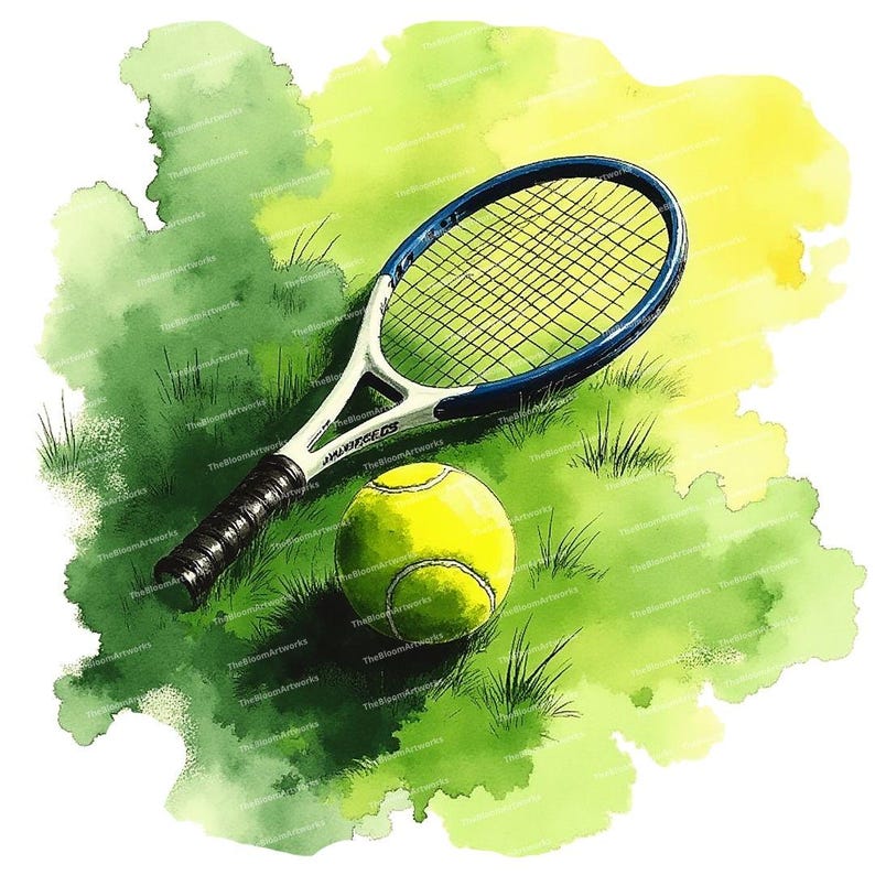 12 Tennis Clipart, Watercolor Tennis Scene, Tennis Ball and Racket ...
