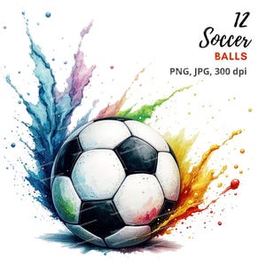 12 Aquarell Fußball Clipart, Fußball Sublimation, Fußball Party Dekor, Hochwertige PNGs für Junk Journaling Scrapbooking Kartenherstellung