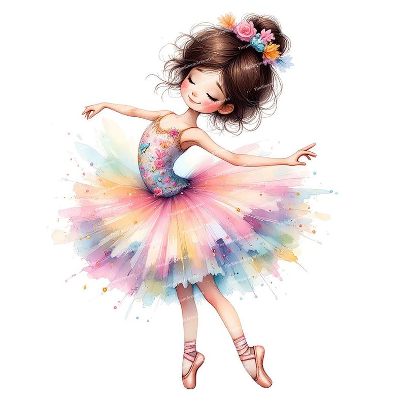 12 Whimsical Ballerina Clipart, Watercolor Ballet Girl, Quirky Girl, Ballet Clipart, High Quality PNG for Junk Journaling, DIY Card Making image 10