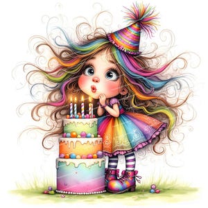 12 Clipart di ragazze di compleanno stravaganti, Clipart di torte di compleanno, Ragazze stravaganti, Biglietti di compleanno divertenti, JPG di alta qualità, Scrapbooking, Biglietti fai da te