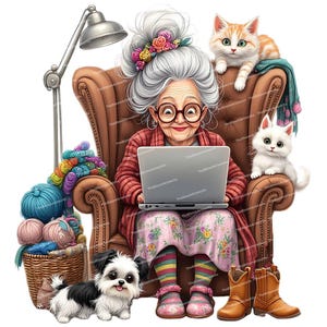 12 divertenti clipart di nonne, donna in pensione in sublimazione, nonna dei cartoni animati, grafica carina di vecchie signore, PNG di alta qualità, clipart per biglietti d'invito
