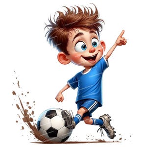 12 Fußball Junge Clipart, Süßer Fußball Junge, Cartoon Sportlicher Junge, Hochwertige PNGs, Sublimation Design, Clip Art für Karten Einladungen