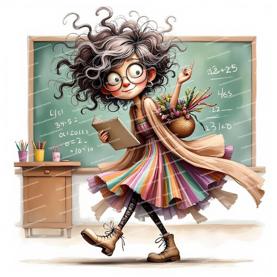 12 Quirky Teacher Clipart, Funny Teacher, Happy Teacher, Cheerful Teacher Clip Art, High Quality JPGs Junk Journals Scrapbooking Card Making