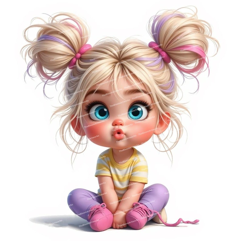 12 Quirky Girl Clipart, Moody Baby Girl, Grumpy Baby Clip Art, Nursery Decor, High Quality JPGs for Junk Journals Scrapbooking Card Making image 7