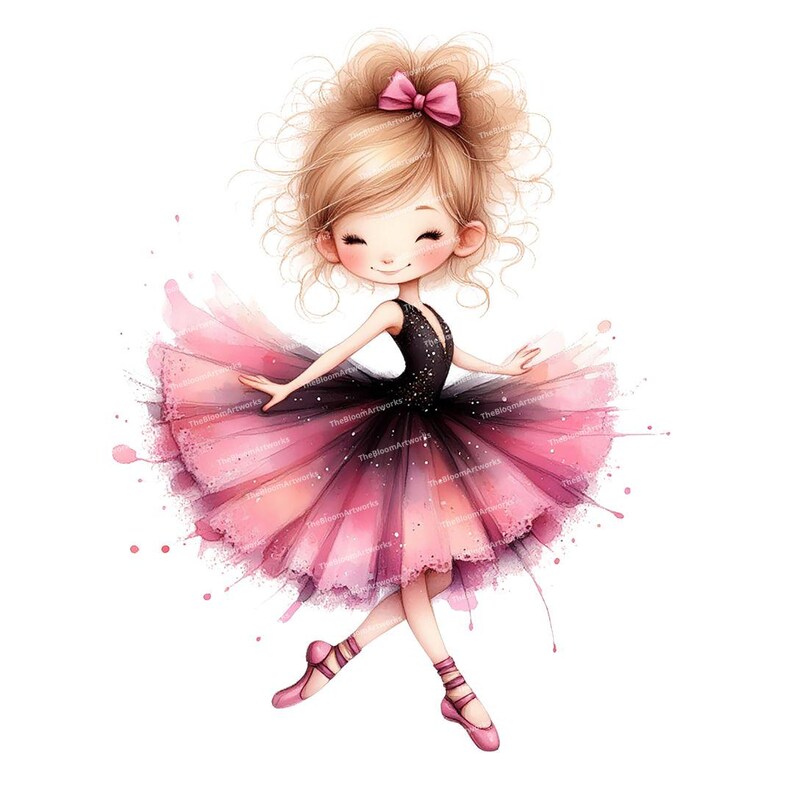 12 Whimsical Ballerina Clipart, Watercolor Ballet Girl, Quirky Girl, Ballet Clipart, High Quality PNG for Junk Journaling, DIY Card Making image 6