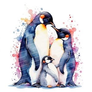 13 pingüinos de acuarela, imágenes prediseñadas de pingüinos, pareja de pingüinos, arte de pingüinos, familia de pingüinos, imágenes prediseñadas de pingüinos, archivos JPG de alta calidad, revistas basura