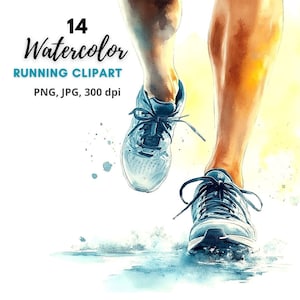 14 imágenes prediseñadas de correr, imágenes prediseñadas de deporte en acuarela, imágenes prediseñadas de correr, imagen deportiva, hombre corriendo, PNG de alta calidad para scrapbooking y diario basura