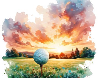 15 Watercolor Golf Clipart, Golf Illustration, Golf Clip Art, Golf Ball and Tee, High Quality PNG/JPGs, Junk Journals, Card Making